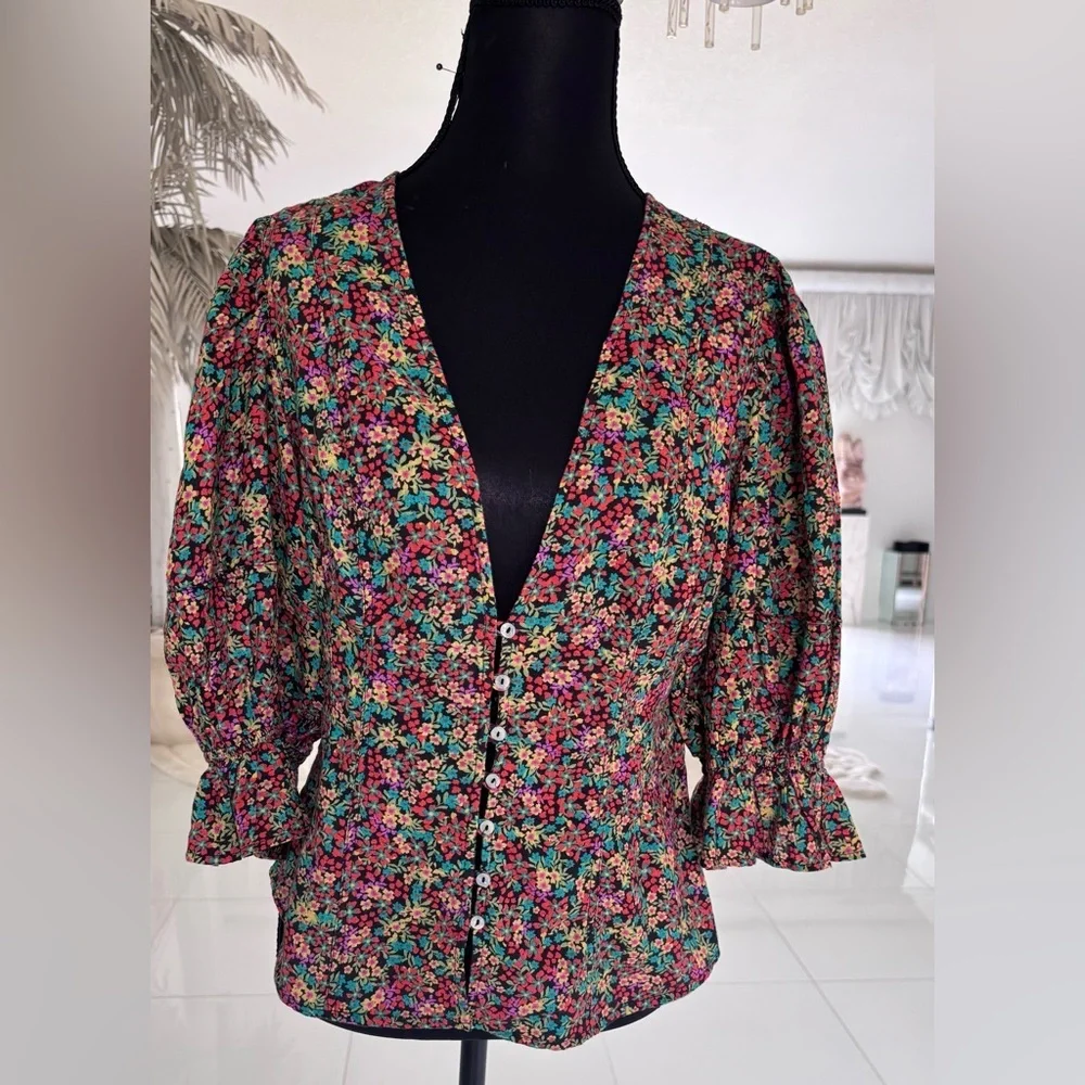 Free People Floral Button-Up Women's Top size M - Picture 3 of 10